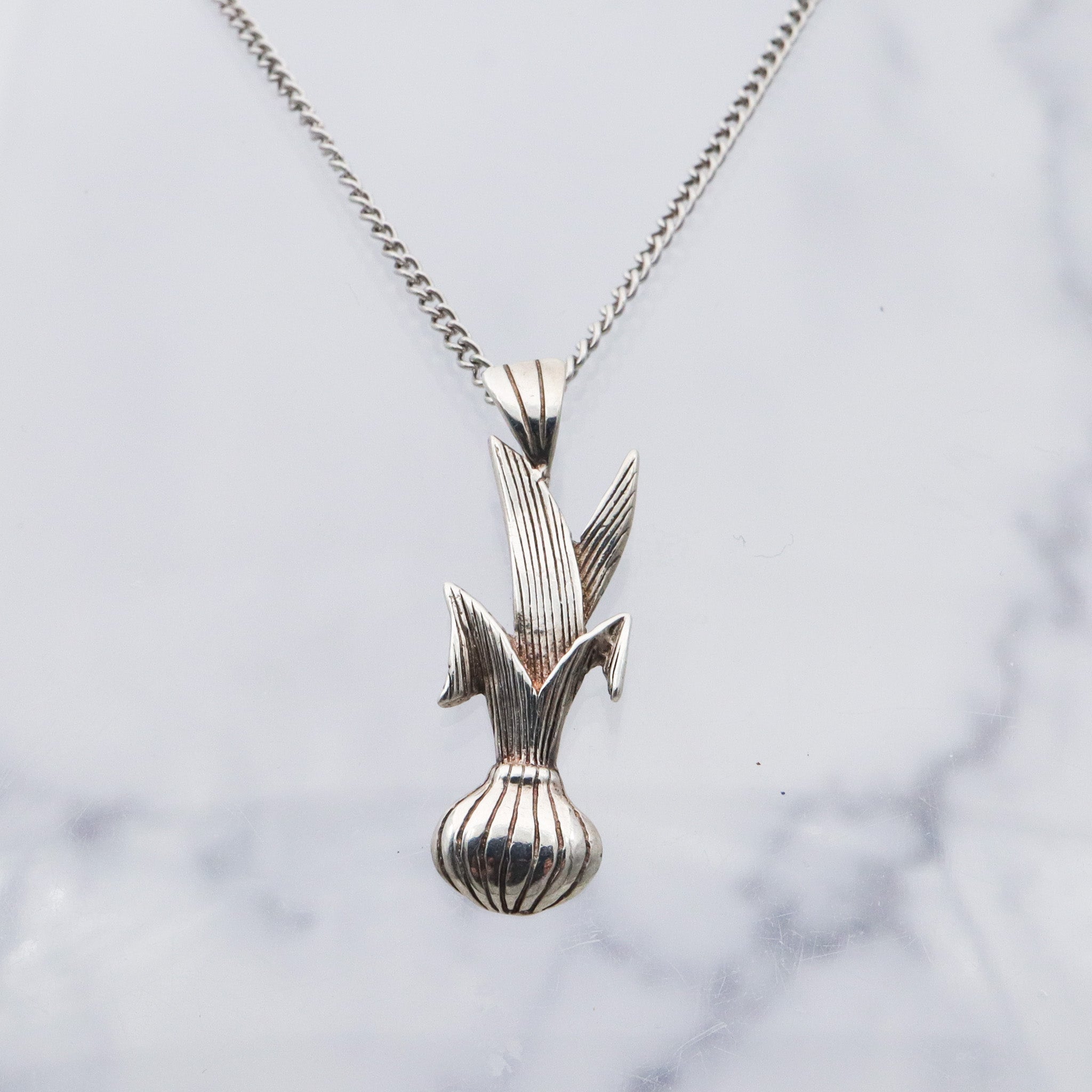 Vintage sterling silver onion plant pendant